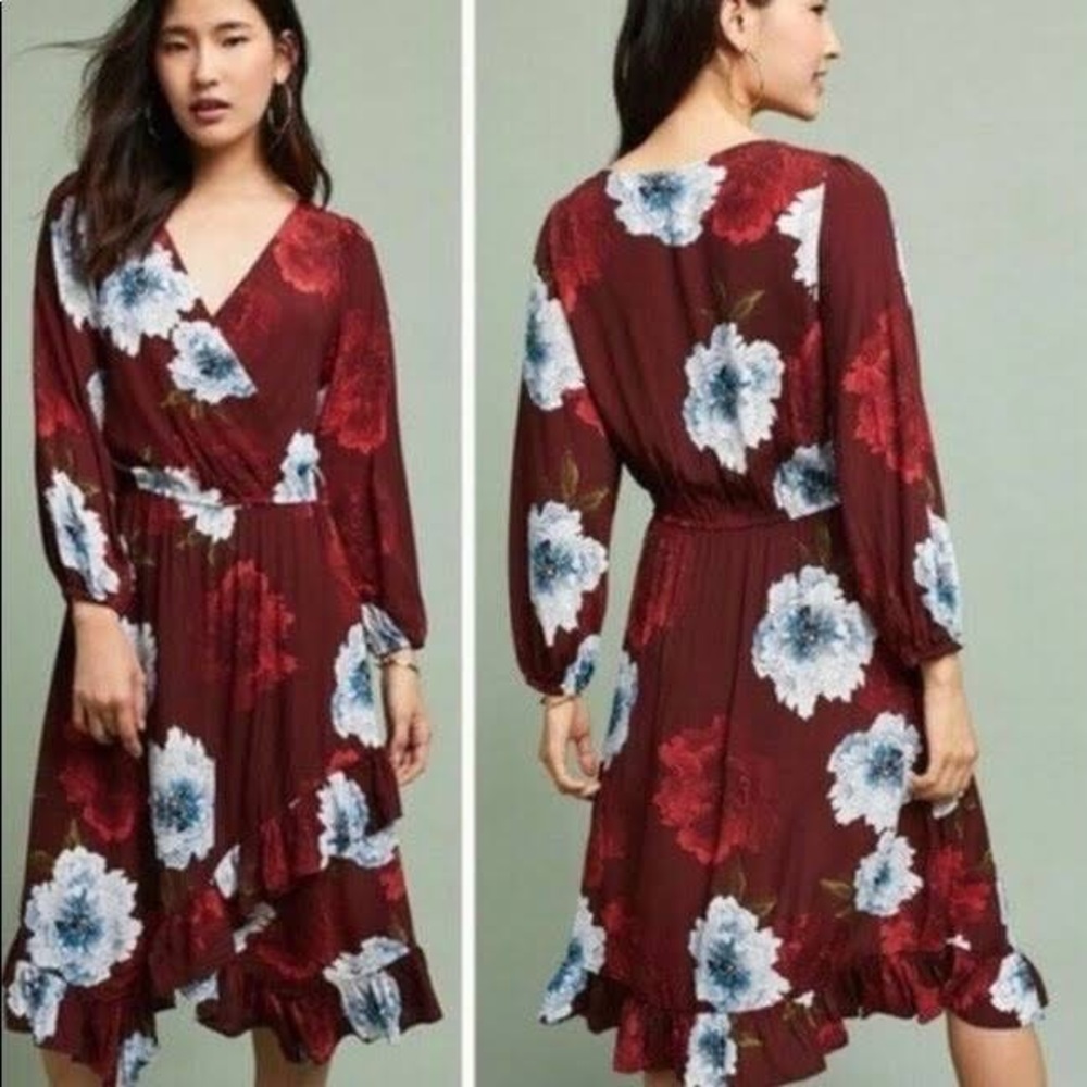 Anthropologie plenty Tracy Reese small Aleah faux wrap floral longsleeve dress
